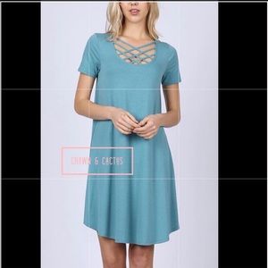 Blue crisscross front dress